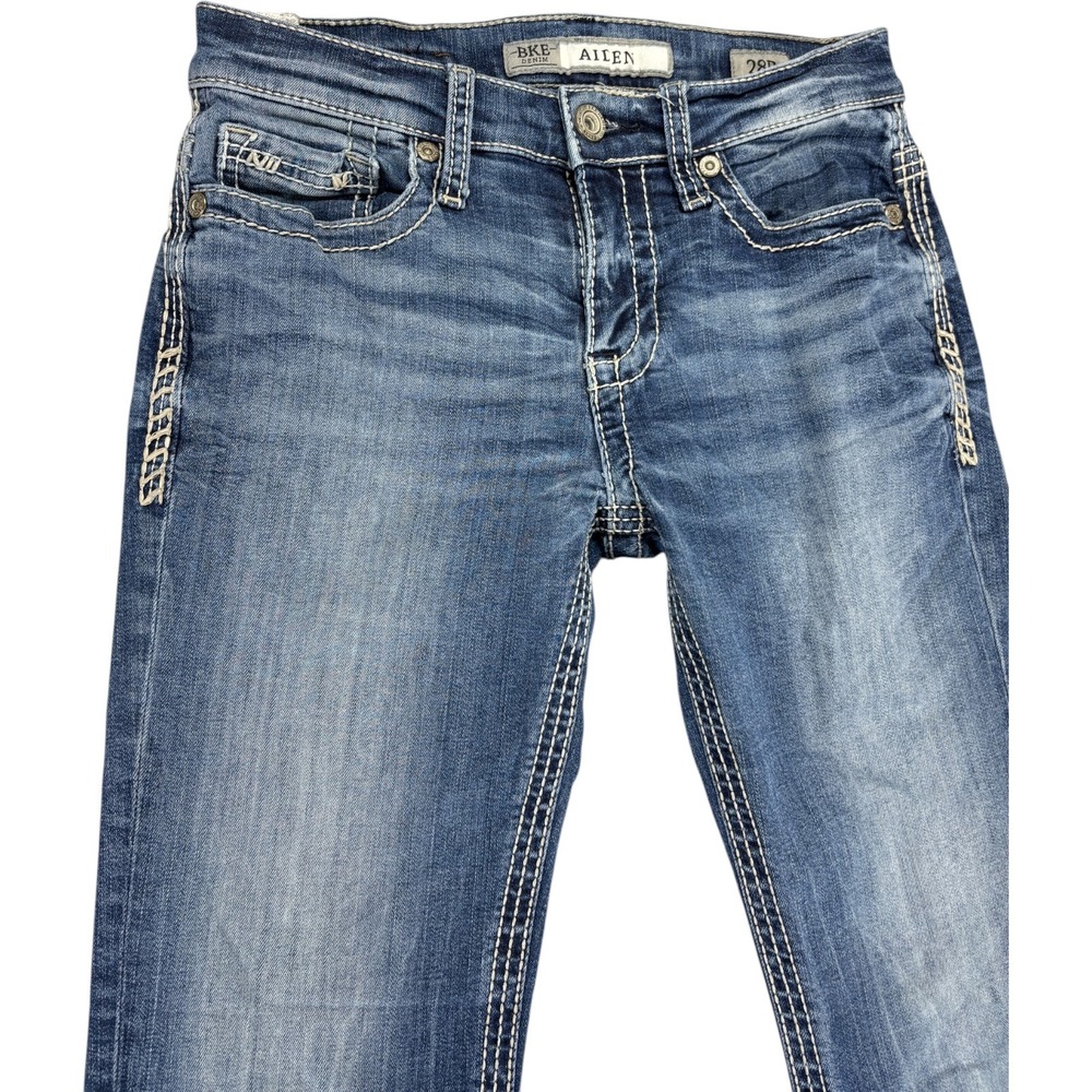 BKE Aiden Jeans Women's 28R Bootcut Mid Rise Stretch Whiskered Dark Wash Denim - Picture 4 of 12